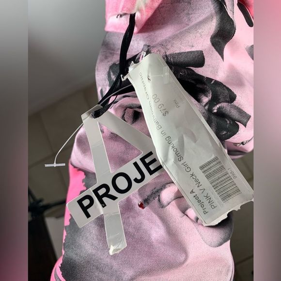 Project Miami Glam Girl Smoking Rhinestone Pink Acid Wash T-Shirt - Picture 5 of 6